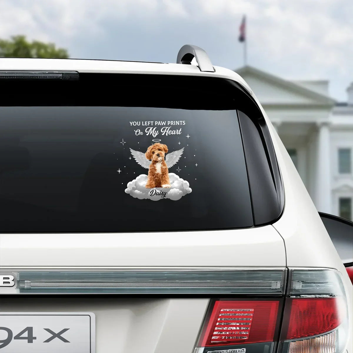 Personalized Pet Memorial Sticker Decal, Winged Dog on a Cloud, Unique Remembrance Gift for Dog Lovers