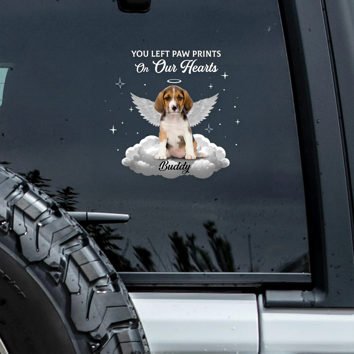 Personalized Pet Memorial Sticker Decal, Winged Dog on a Cloud, Unique Remembrance Gift for Dog Lovers