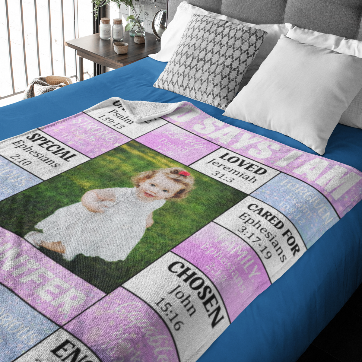 Personalized “God Says I Am” Photo Blanket - Perfect Family Gift
