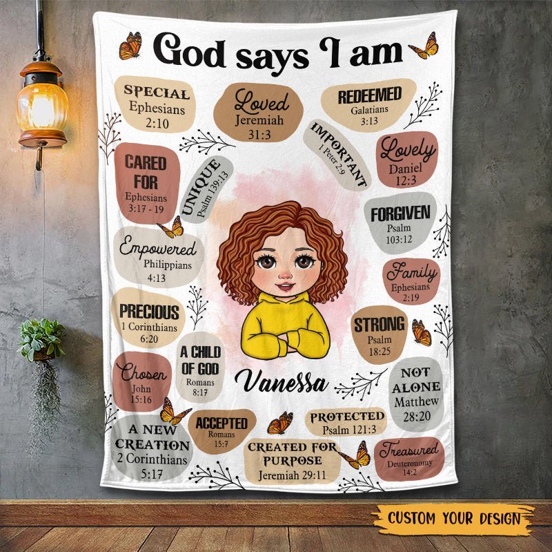 “God Says I Am” Personalized Blanket – A Meaningful Gift of Faith for Her / Him