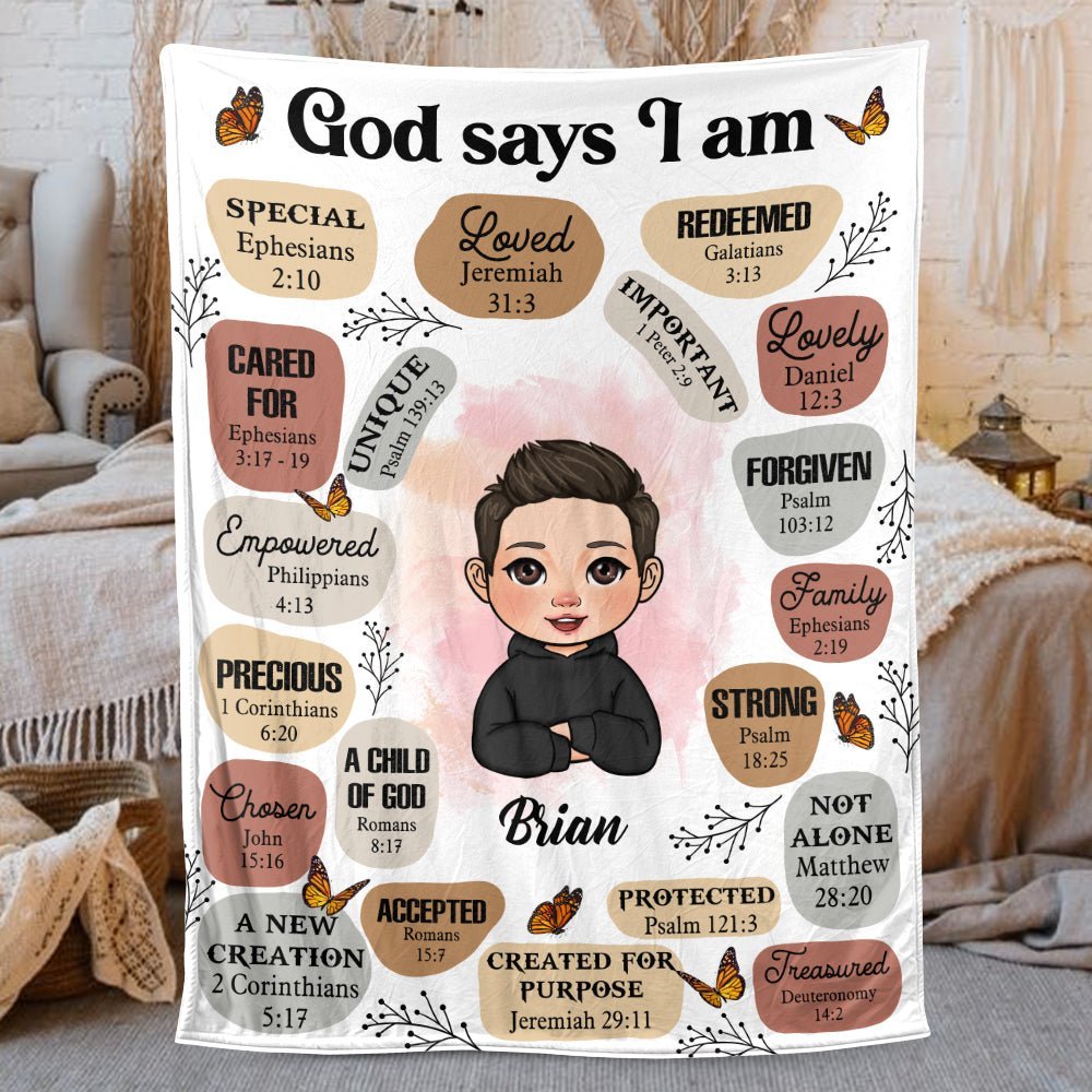 “God Says I Am” Personalized Blanket – A Meaningful Gift of Faith for Her / Him