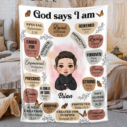 “God Says I Am” Personalized Blanket – A Meaningful Gift of Faith for Her / Him