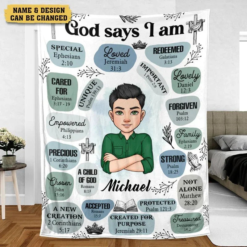 “God Says I Am” Personalized Blanket – A Meaningful Gift of Faith for Her / Him
