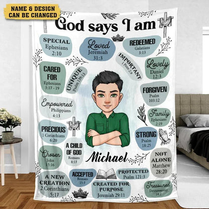 “God Says I Am” Personalized Blanket – A Meaningful Gift of Faith for Her / Him
