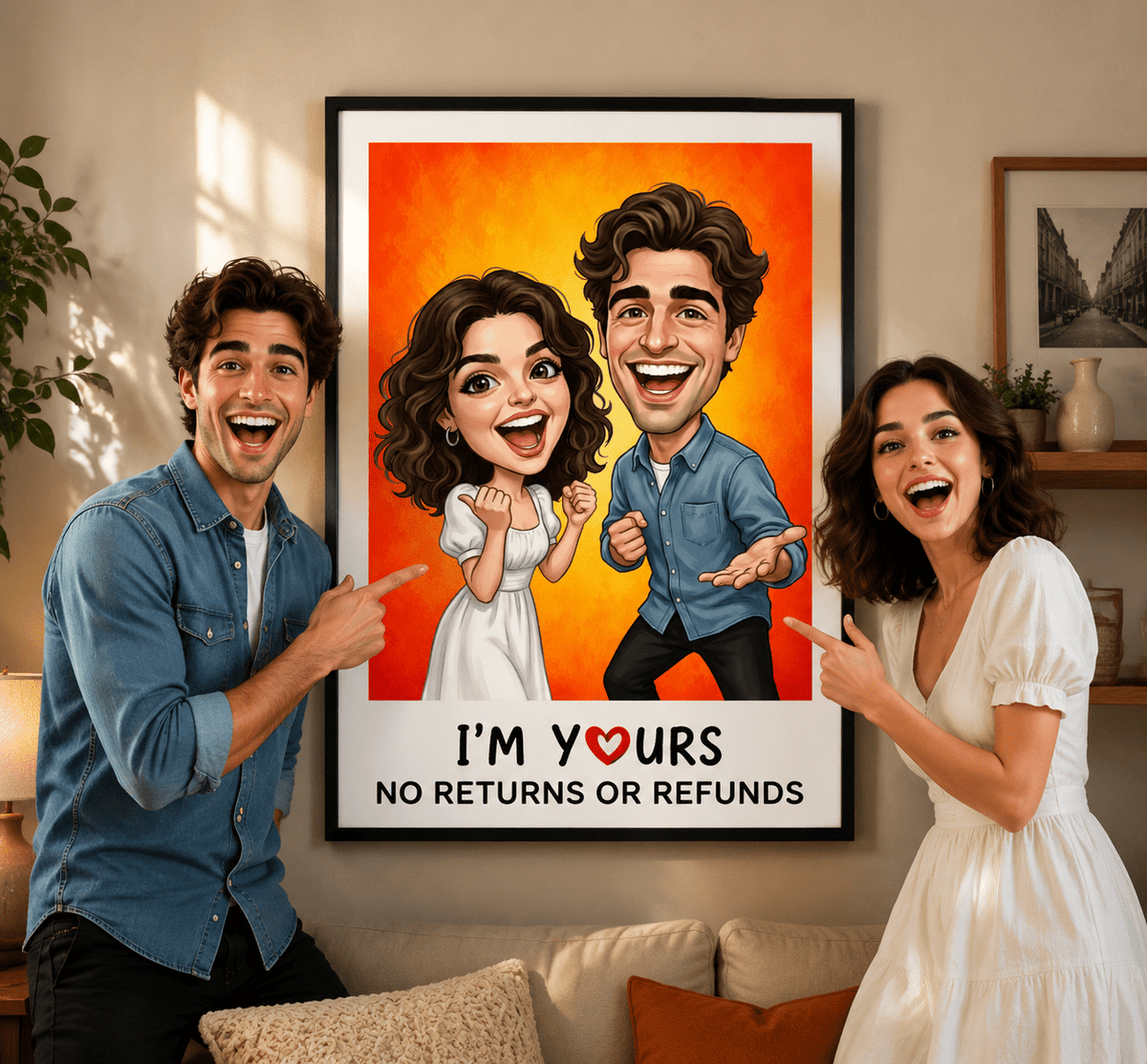 Personalized Cartoon Photo Poster – Custom Caricature Wall Art for Couples & Families