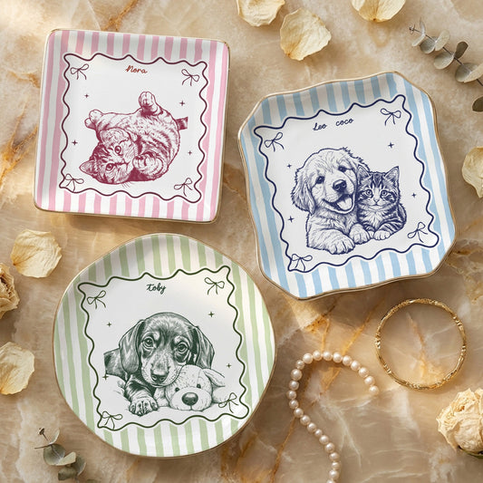 Custom Pet Portrait Jewelry Dish, Personalized Dog or Cat Line Art, Unique Gift for Pet Lovers
