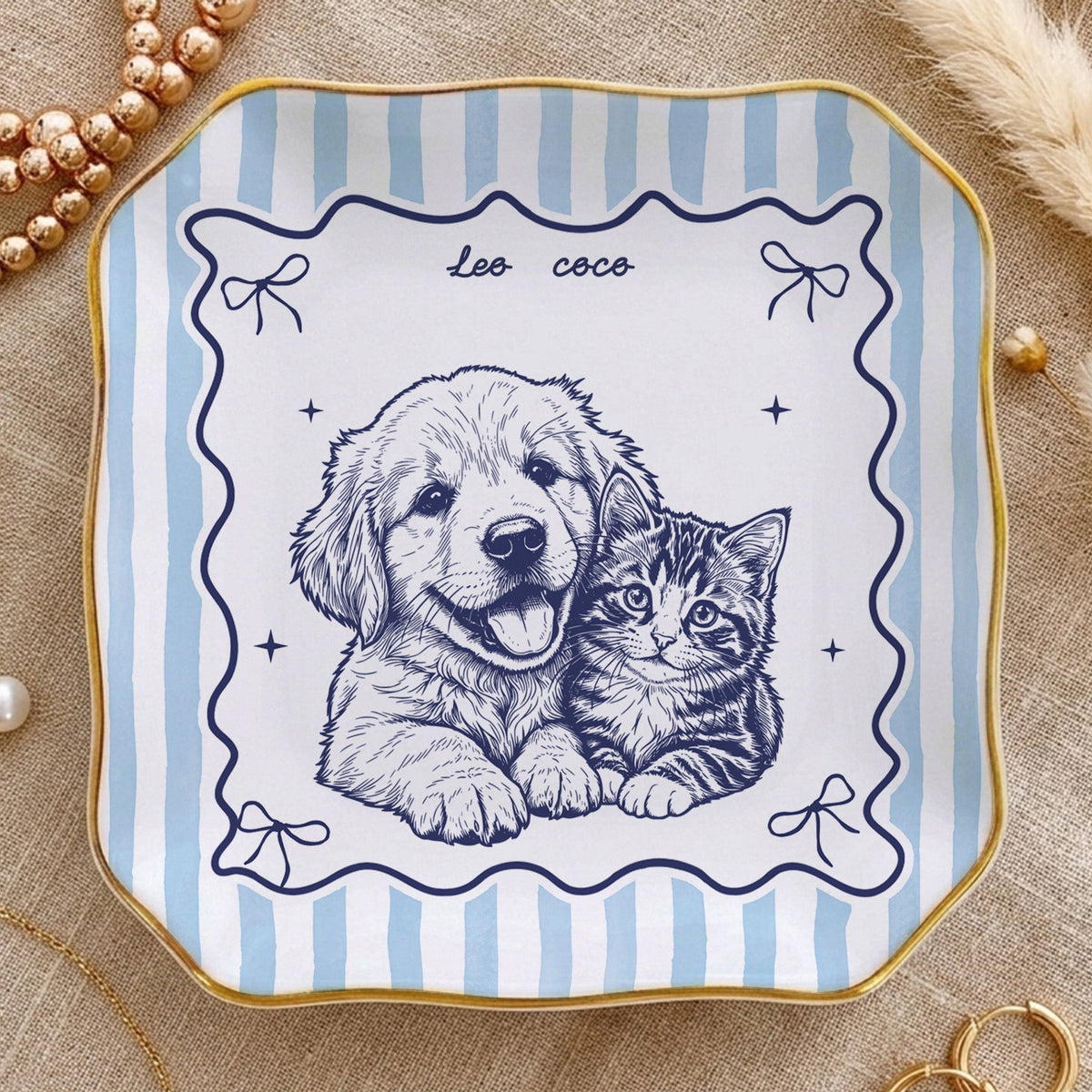 Custom Pet Portrait Jewelry Dish, Personalized Dog or Cat Line Art, Unique Gift for Pet Lovers