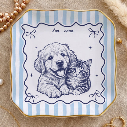 Custom Pet Portrait Jewelry Dish, Personalized Dog or Cat Line Art, Unique Gift for Pet Lovers