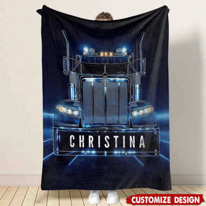 Personalized Trucker Throw Blanket With Custom Name - Unique Keepsake Gift For Semi Truck Drivers