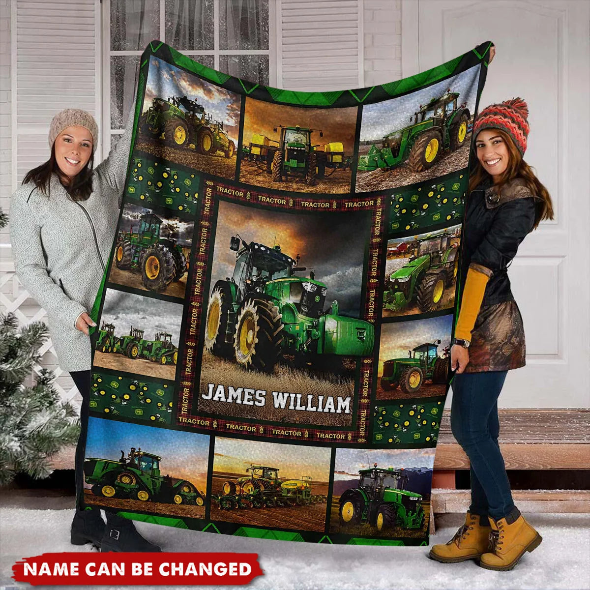 Personalized Green Farm Tractor Blanket With Custom Name - Soft Throw Gift For Farm Loving Kids