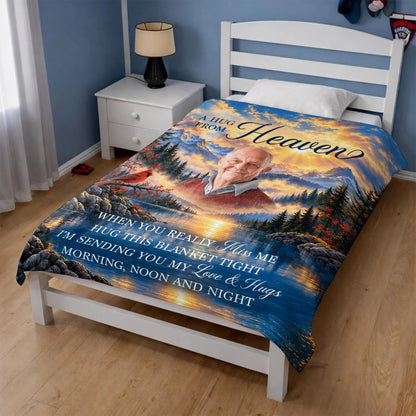 A Hug From Heaven Personalized Photo Memorial Blanket - Custom Cardinal Sympathy Keepsake Gift for Family