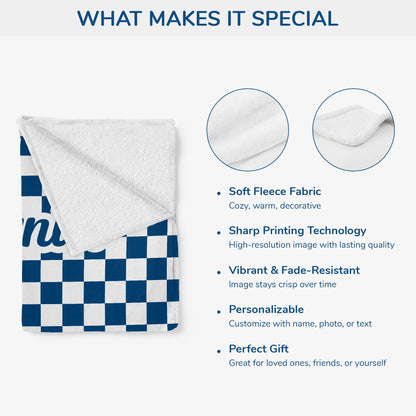 Personalized Checkerboard Throw Blanket With Custom Name, Soft Cozy Gift for Kids and Toddlers