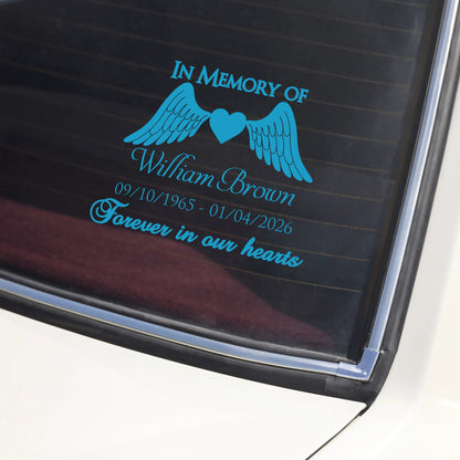 Your Love Travels With Me – Personalized Memorial Car Decal, Custom Name & Dates Tribute Sticker