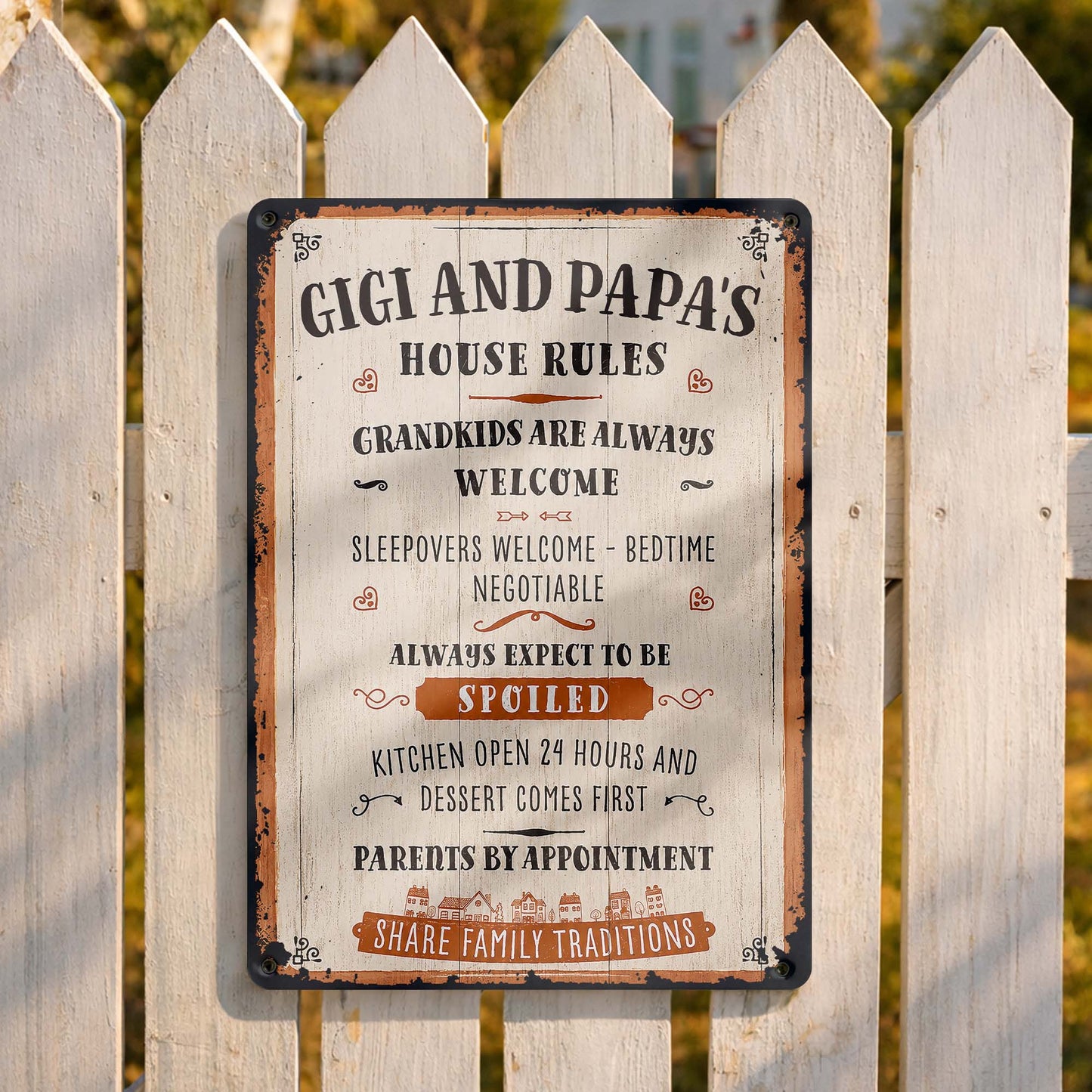 Gigi and Papa's House Rules Grandkids Welcome Personalized Metal Sign - Vintage Grandparent Wall Decor