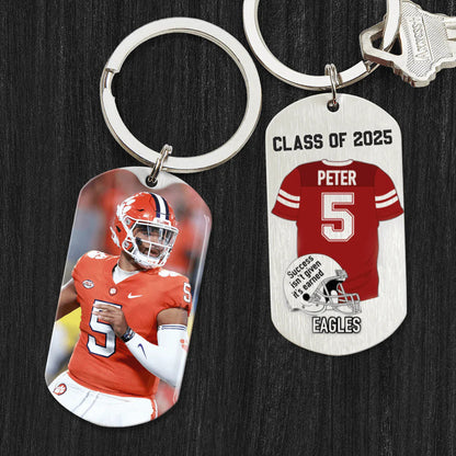 Personalized Football Metal Keychain - Custom Senior Graduation Photo Keyring for Players