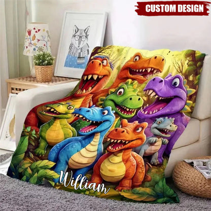Cute Dinosaurs Personalized Kid Blanket - Custom Name Blanket Gift