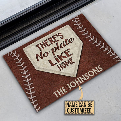 "There's No Plate Like Home" Baseball Doormat - Personalized Custom Family Name Entry Mat for Sports Family