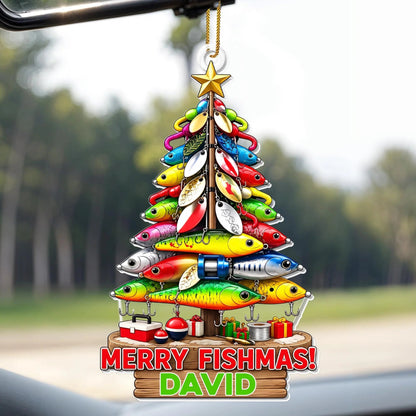 Merry Fishmas Tree Personalized Fishing Acrylic Christmas Ornament - Custom Holiday Gift for Fishing Lovers