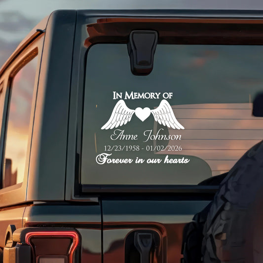 Your Love Travels With Me – Personalized Memorial Car Decal, Custom Name & Dates Tribute Sticker