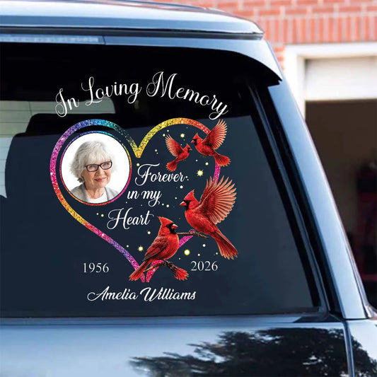A Little Sign You're Always Near – Personalized Cardinal Memorial Photo Decal, Custom Remembrance Car Sticker