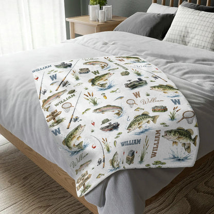 "Gone Fishing" Personalized Baby Blanket - Custom Name Throw for Little Angler Gift