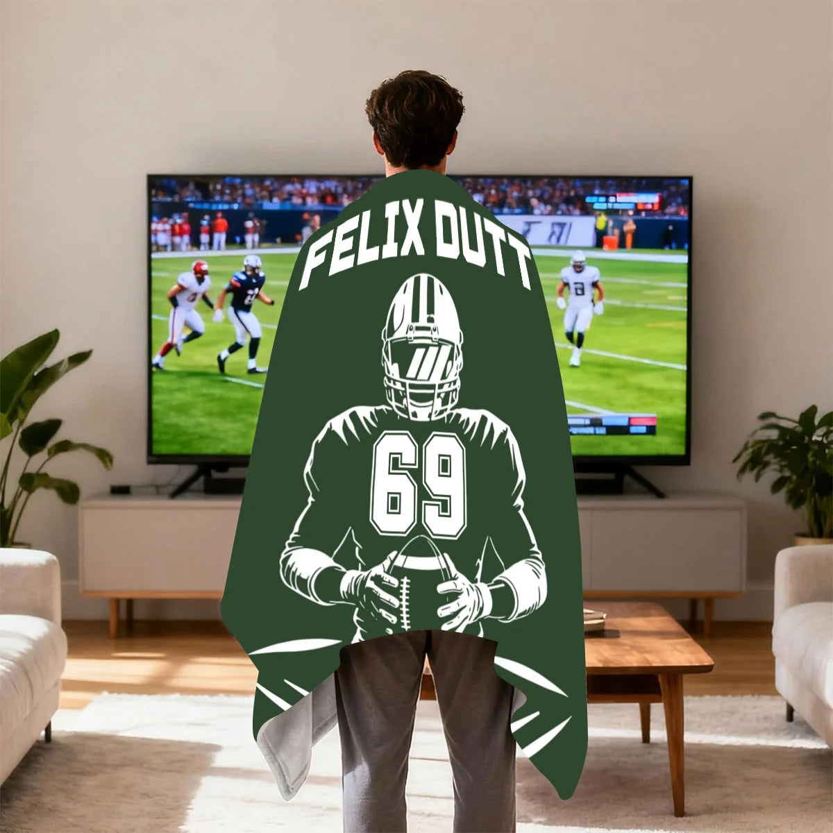 Personalized Football Jersey Blanket with Custom Name & Number - Perfect Throw Gift for Football Players