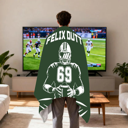 Personalized Football Jersey Blanket with Custom Name & Number - Perfect Throw Gift for Football Players