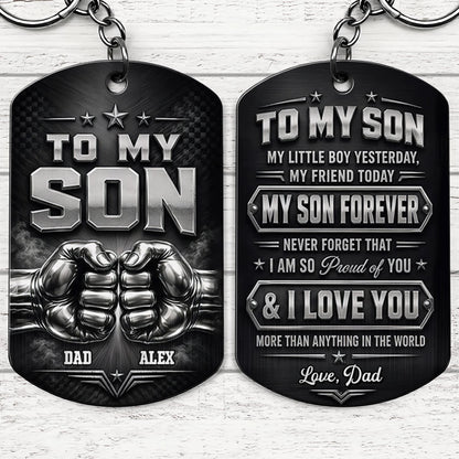"To My Son My Little Boy Yesterday" Fist Bump Design Personalized Keychain - Custom Gift from Dad for Son Birthday