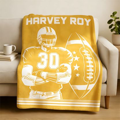 Personalized Football Jersey Fleece Throw Blanket, Customized Name and Jersey Number Design