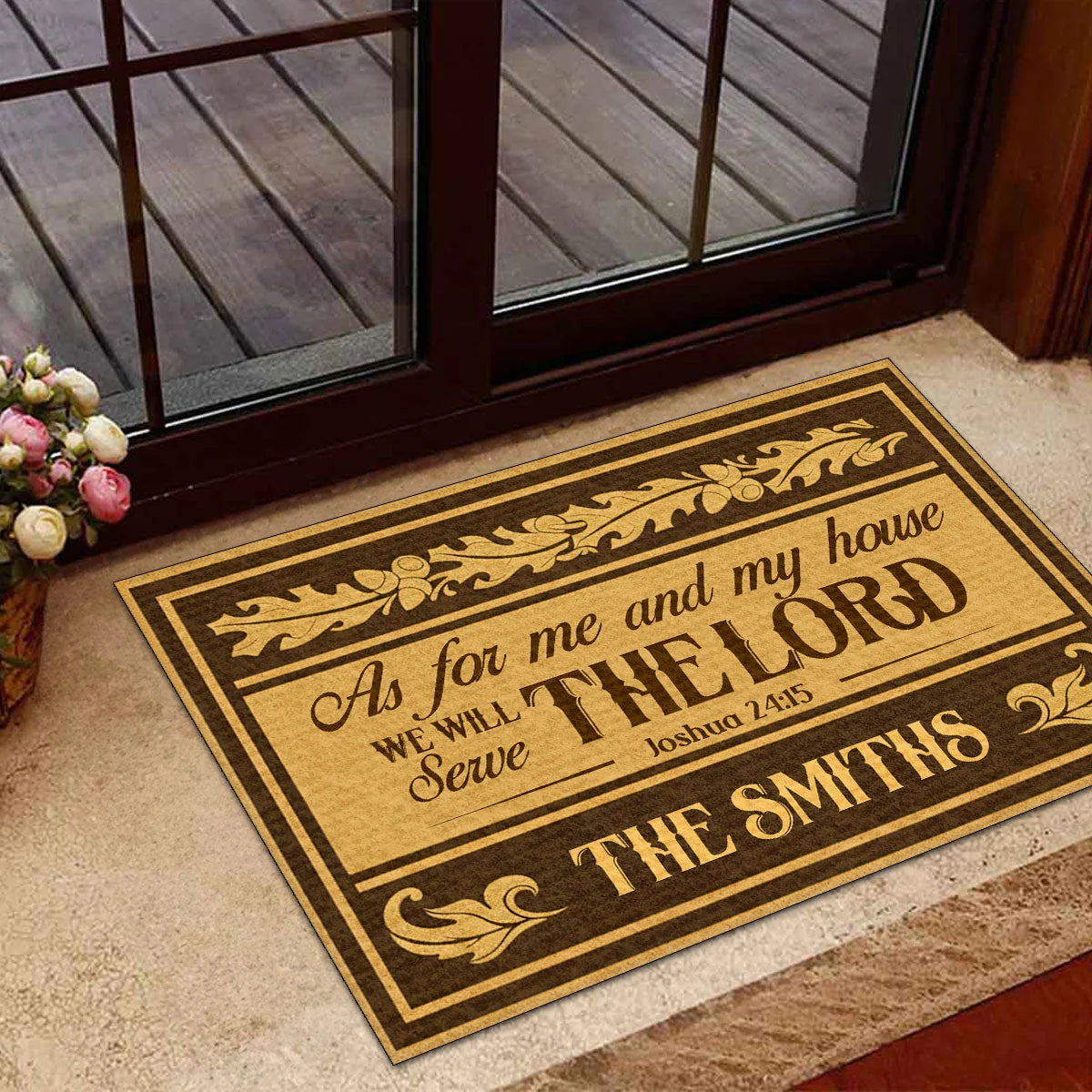 "As For Me And My House We Will Serve The Lord" Personalized Doormat - Custom Family Faith Mat