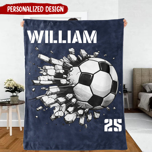 Personalized Soccer Player Blanket - Custom With Name & Number Gifts
