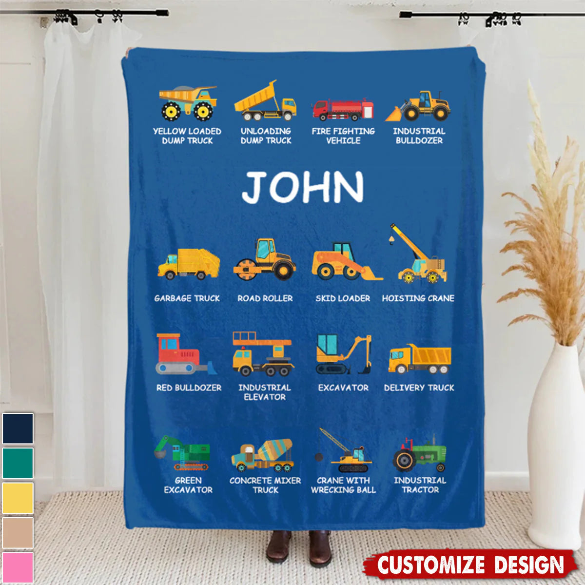 Personalized Construction Truck Blanket With Custom Name - Cozy Throw Gift for Truck Obsessed Kids