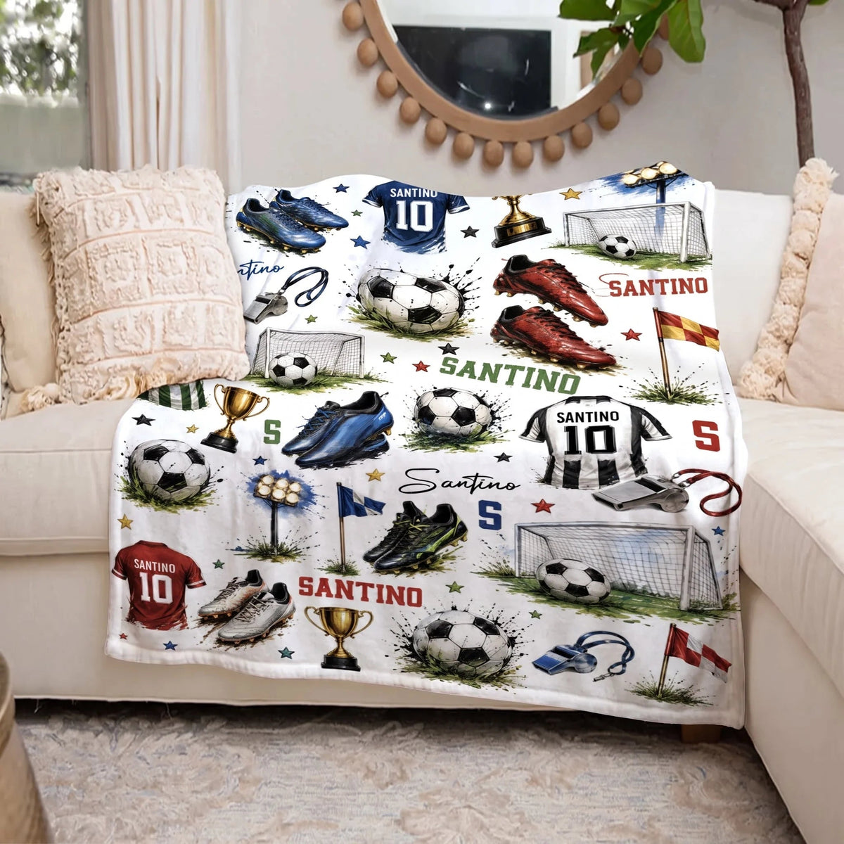 Soccer Jersey Style Personalized Blanket, Custom Name and Number Sports Gift
