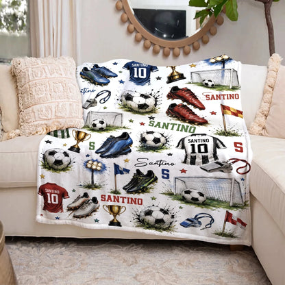 Soccer Jersey Style Personalized Blanket, Custom Name and Number Sports Gift