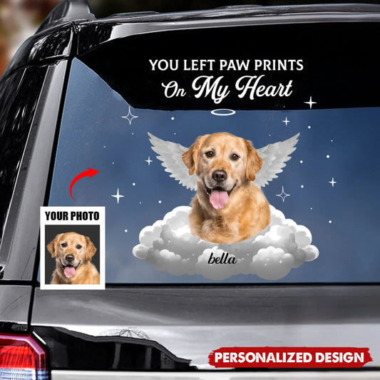 "You Left Paw Prints On My Heart" Custom Dog Memorial Window Decal - Personalized Keepsake Sticker for Pet Owners