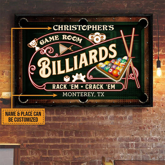Shoot Straight & Have Fun Personalized Billiards Game Room Canvas - Custom Pool Player Wall Decor Gift for Dad
