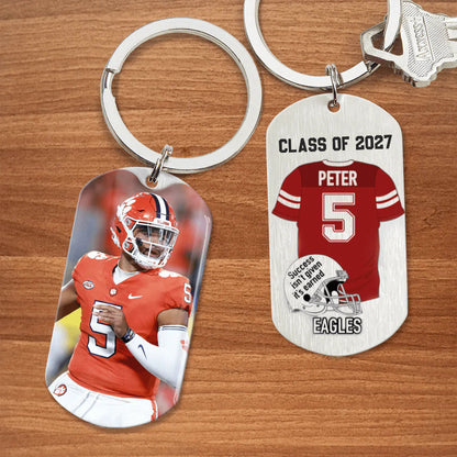 Personalized Football Metal Keychain - Custom Senior Graduation Photo Keyring for Players