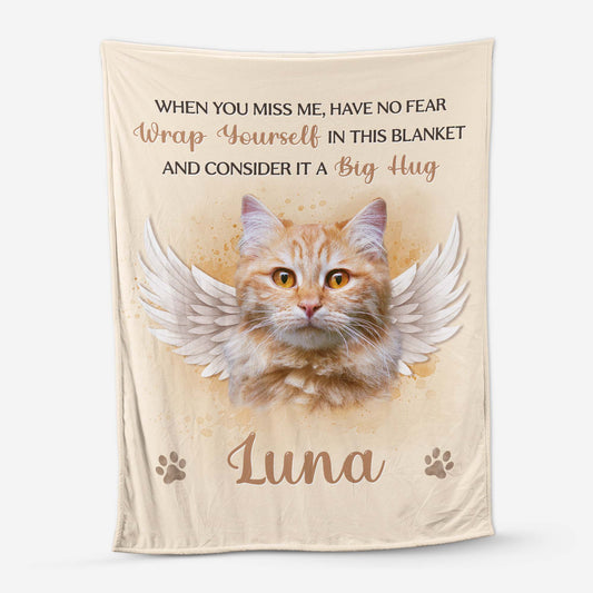 "Wrap Yourself in a Hug" Personalized Cat Photo Memorial Blanket - Custom Gift for Cat Lovers