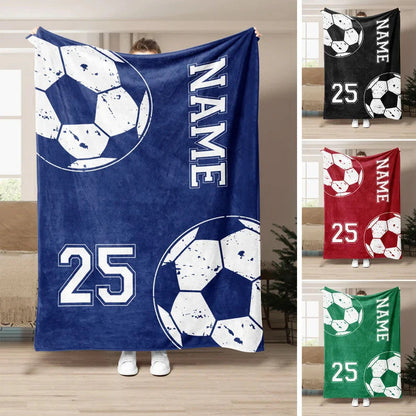 Custom Name Number Soccer Throw Blanket, Unique Soccer Keepsake Gift for Kids