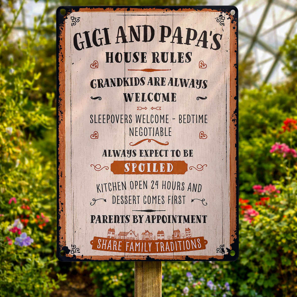 Gigi and Papa's House Rules Grandkids Welcome Personalized Metal Sign - Vintage Grandparent Wall Decor