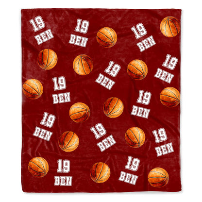 Custom Name & Number Basketball Fleece Blanket - Sports Personalized Gift for Kids