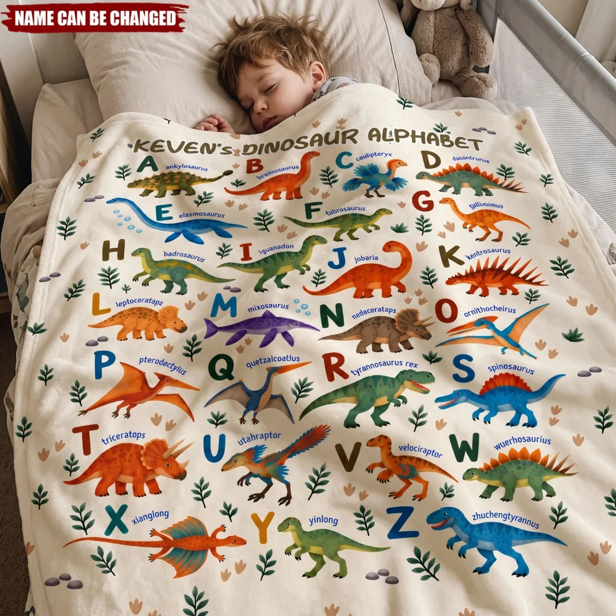 Dinosaur Alphabet Personalized Dinosaur Blanket - Custom Name Birthday Gift for Kids