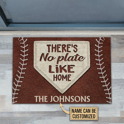 "There's No Plate Like Home" Baseball Doormat - Personalized Custom Family Name Entry Mat for Sports Family