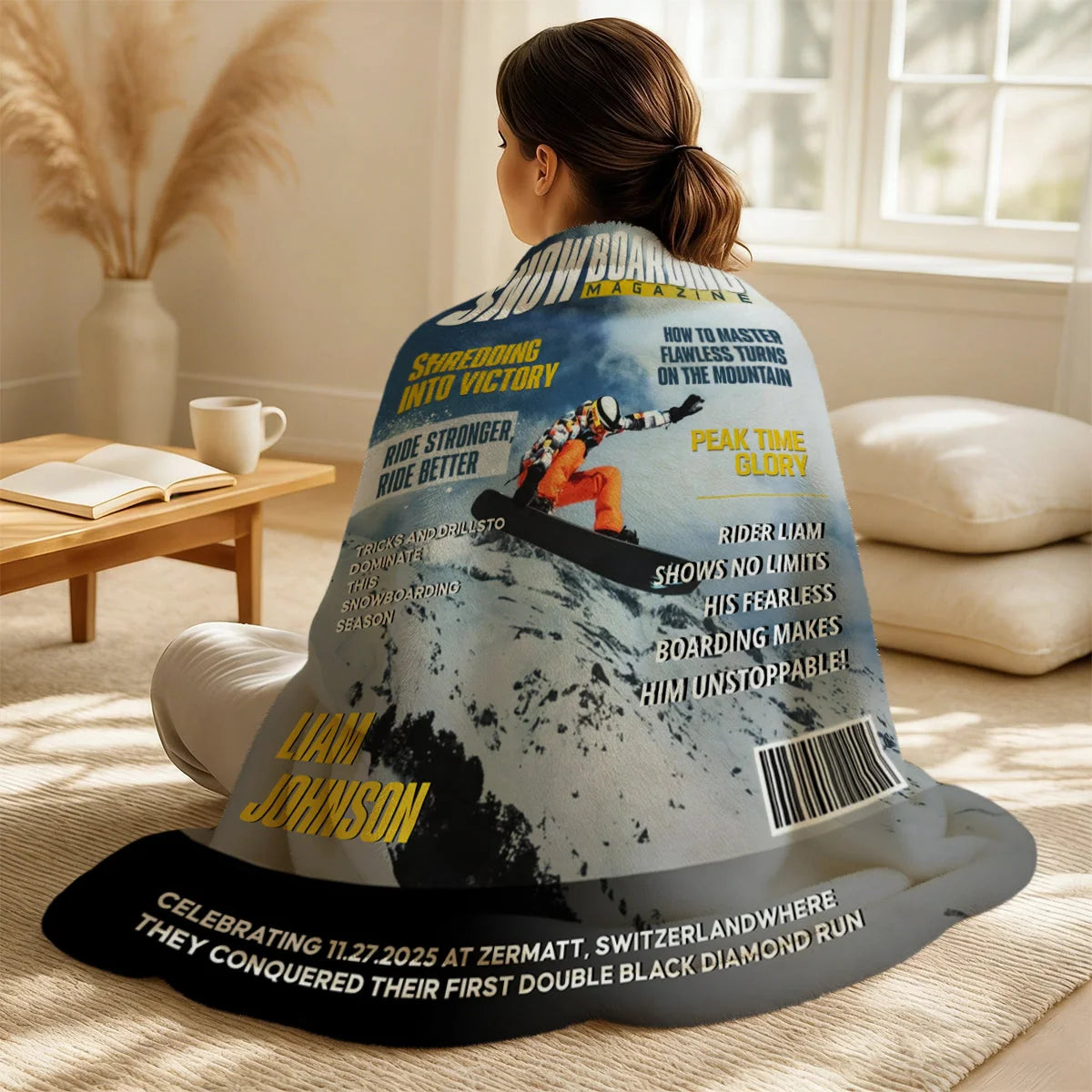 Personalized Snowboarding Photo Blanket - Birthday Gift for Winter Riders