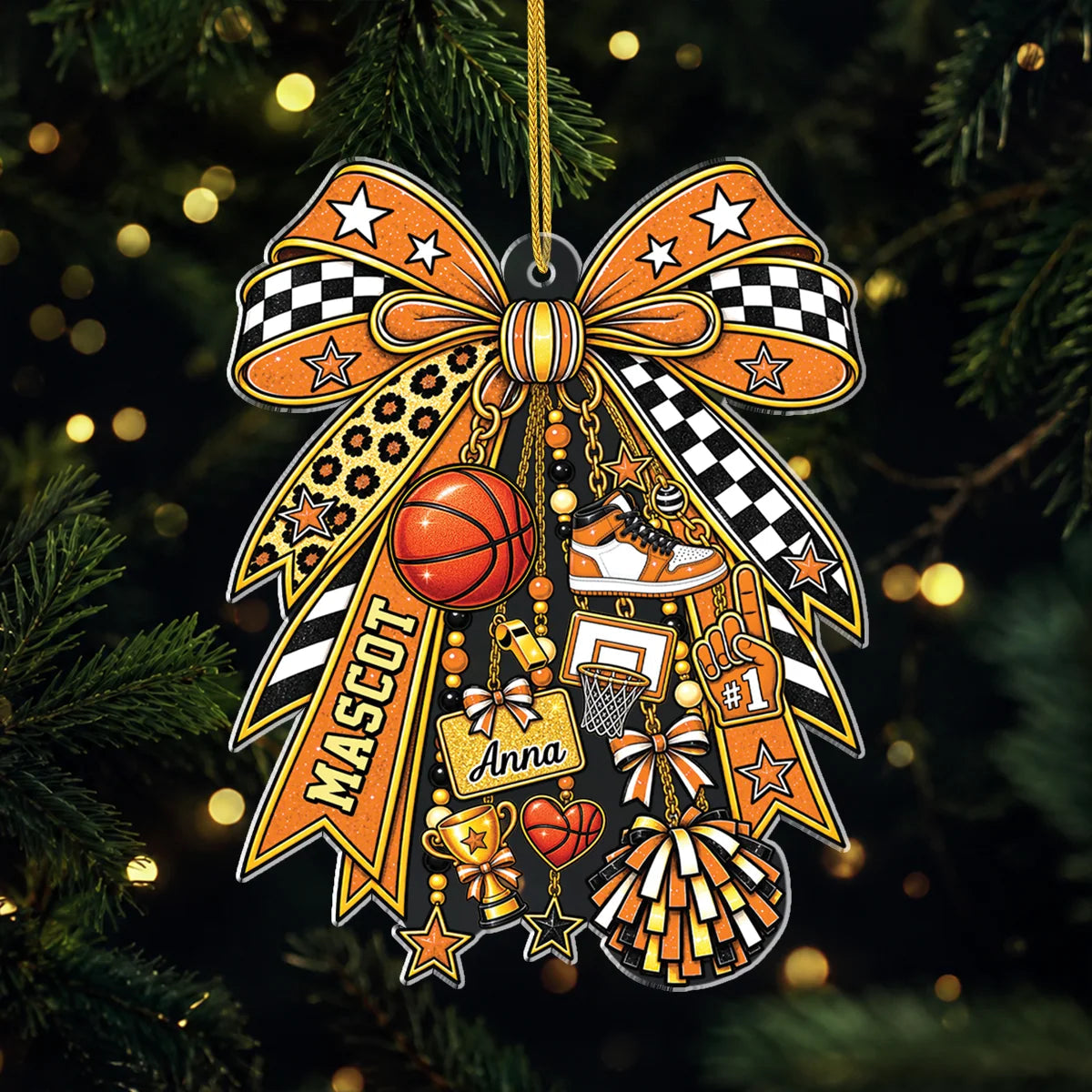 Personalized Cheer Bow Acrylic Ornament With Team Name - Custom Christmas Keepsake Gift for Cheer Squad