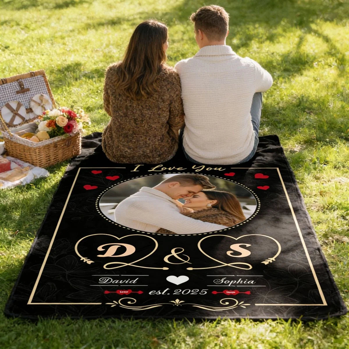 Personalized "I Love You" Photo Throw Blanket, Custom Picture Anniversary Gift for Couples