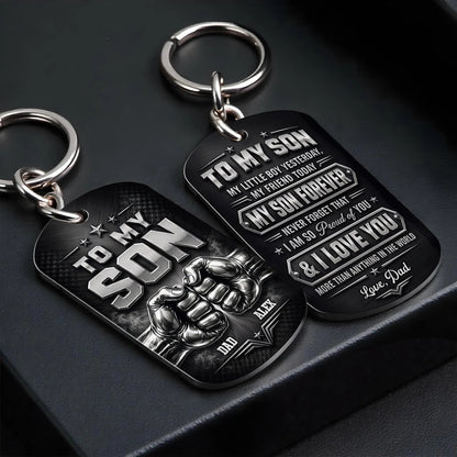 "To My Son My Little Boy Yesterday" Fist Bump Design Personalized Keychain - Custom Gift from Dad for Son Birthday