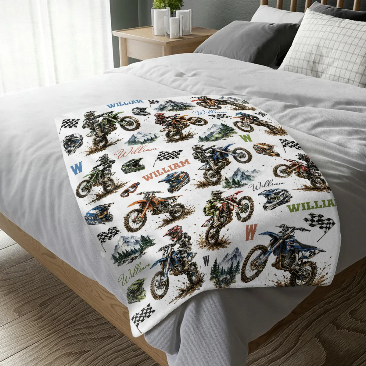 Little Rider, Big Adventures – Personalized Dirt Bike Blanket, Custom Name Motocross Gift for Young Riders