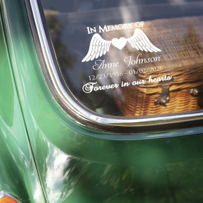 Your Love Travels With Me – Personalized Memorial Car Decal, Custom Name & Dates Tribute Sticker