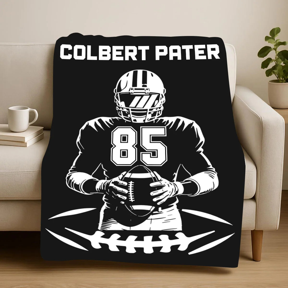 Personalized Football Jersey Blanket with Custom Name & Number - Perfect Throw Gift for Football Players